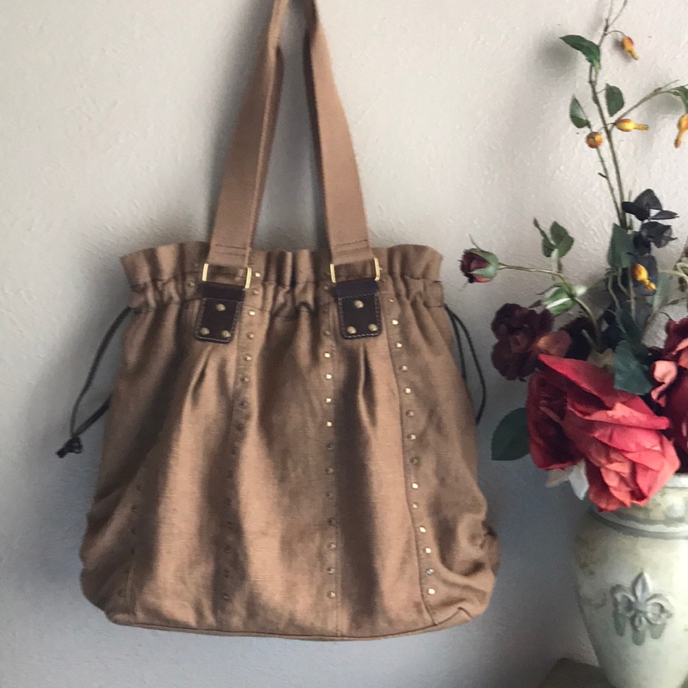 Fossil Shirred Side Studded Shoulder Handbag Brown